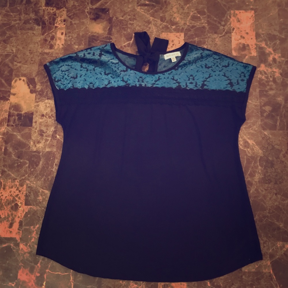 Faith & Joy Black and teal blouse